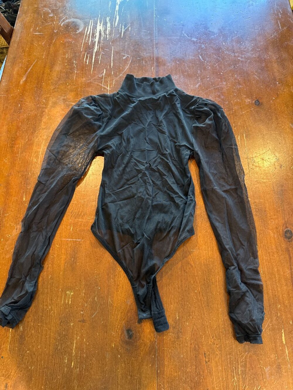 OW Intimates Sheer Long Sleeve Bodysuit Black